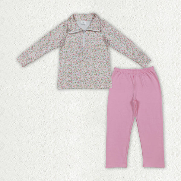 RTS GLP2666 baby girl clothes solid print long sleeve top pant outfit