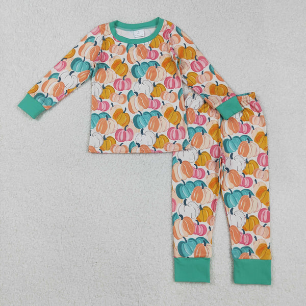 GLP2691 RTS girl clothes green pumpkin girl halloween pajamas set