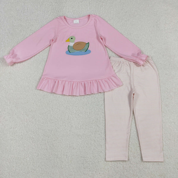 GLP2698 RTS girl clothes mallard girl winter embroidery outfit pants set