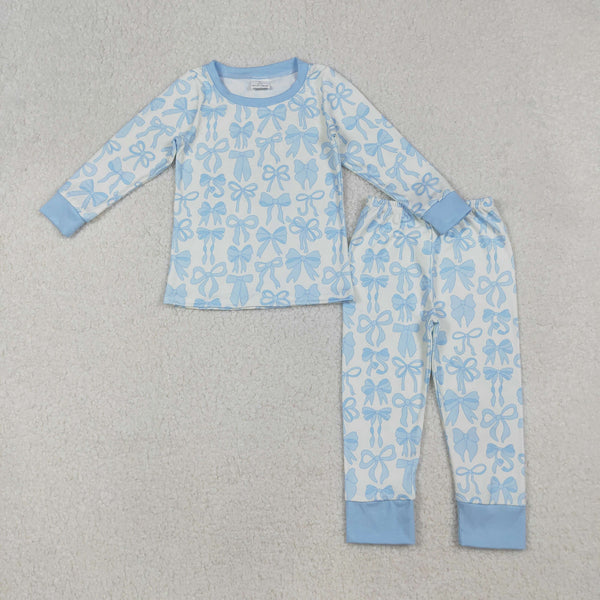 GLP2724 RTS girl clothes blue bows girl winter pajamas set