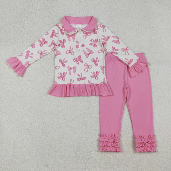 GLP2778 RTS girl clothes bows pink long sleeves pants outfit