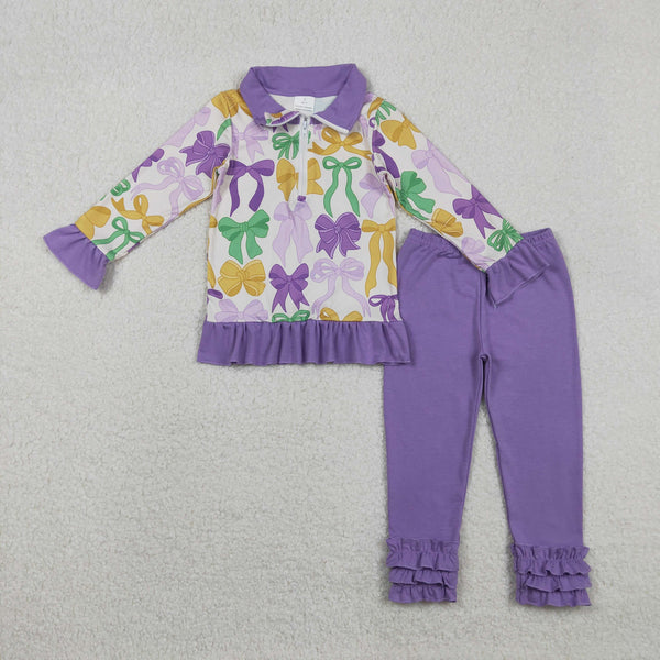 GLP2823 RTS  toddler girl clothes bows girl mardi gras winter set
