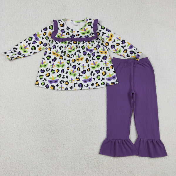 GLP2869 kids girl mardi gras clothes winter pants set leopard winter outfit