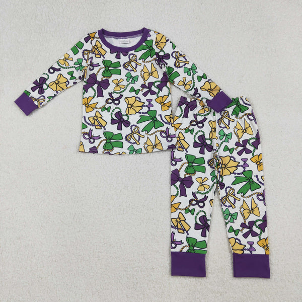 GLP2872 RTS girl winter outfit green purple bows girl mardi gras winter outfit