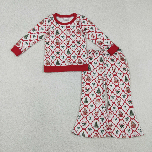 GLP2878 RTS toddler girl clothes blue santa claus girl christmas bell bottom outfit