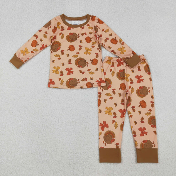 GLP2883 RTS boy clothes thanksgiving pajamas set turky pumpkin sleep wear