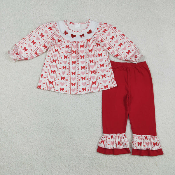 GLP2888 Kids girl valentines day clothes red heart embroidery winter outfit