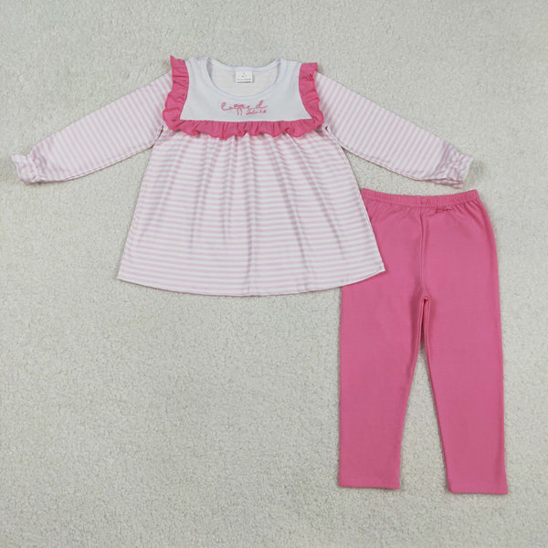 GLP2916 Kids winter outfit pink embroidery girl winter clothing set