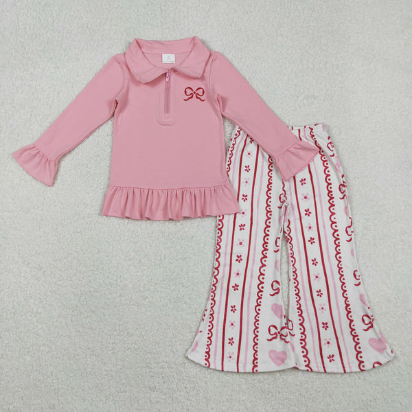 GLP2934 RTS toddler girl clothes bows girl bell bottom pant set 2