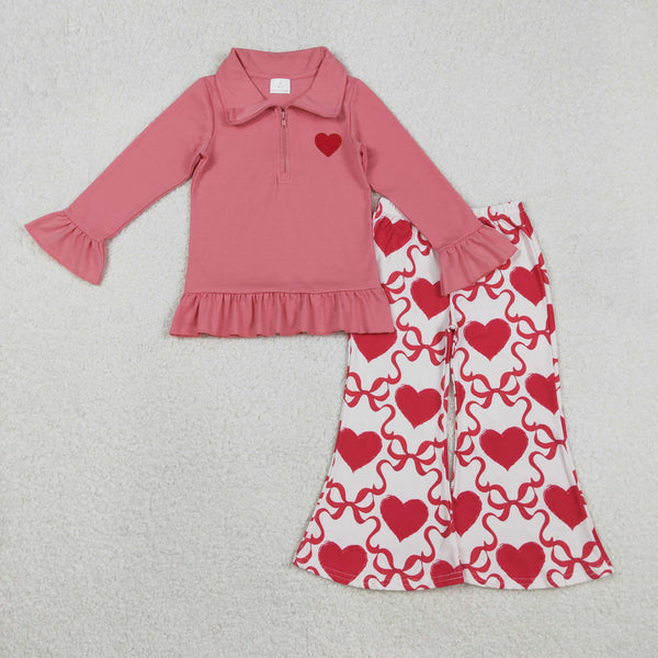 GLP2935 RTS toddler girl clothes love girl bell bottom pant set valentines day clothes