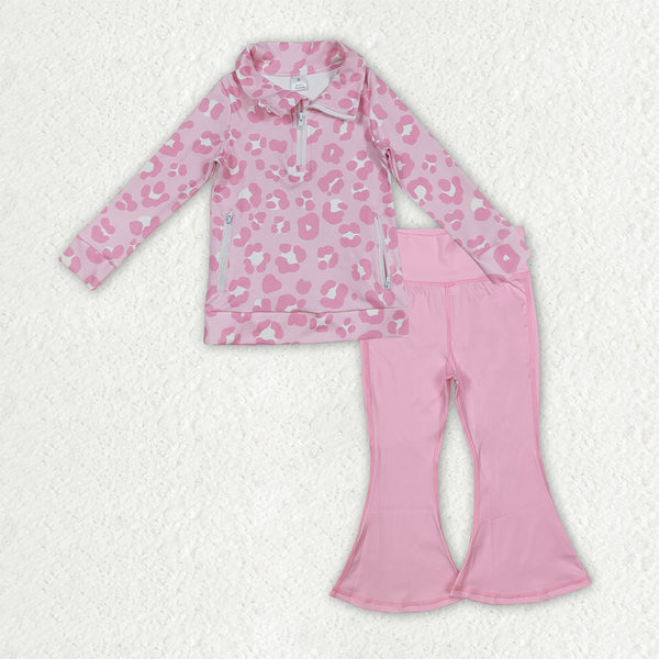 GLP2942 RTS girl clothes pink leopard girl yoga winter set pants set