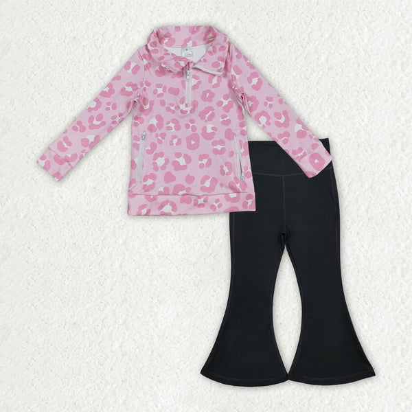 GLP2943 RTS girl clothes black leopard girl yoga winter set pants set