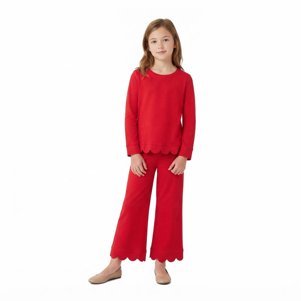 RTS GLP2964 toddler girl clothes cotton solid red long sleeve scallop outfit christmas pajamas set