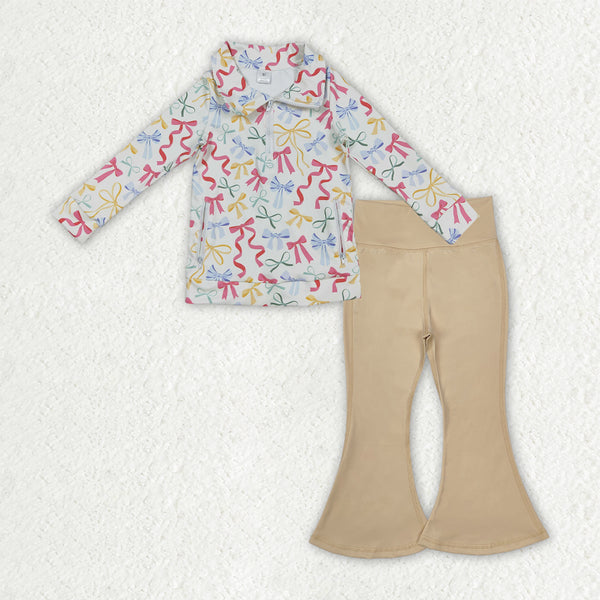 GLP2966 RTS girl clothes bows yellow girl yoga winter set pants set