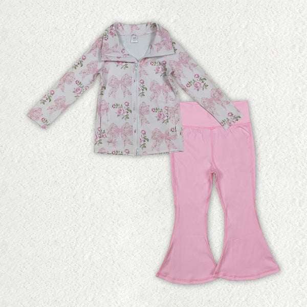 GLP2967 RTS girl clothes pink bow girl yoga winter set pants set