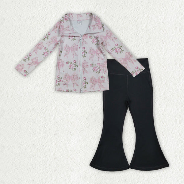 GLP2968 RTS girl clothes bows girl yoga winter set pants set