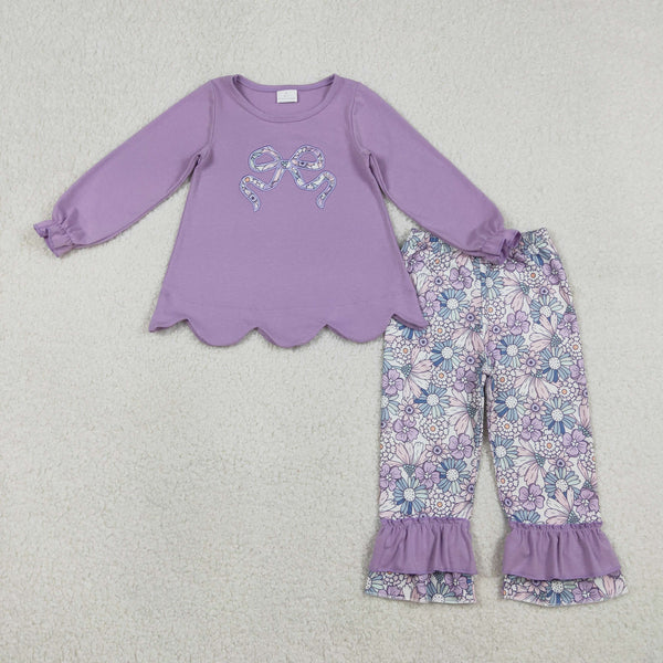 RTS GLP3019 toddler girl clothes bows embroidery girl winter outfit