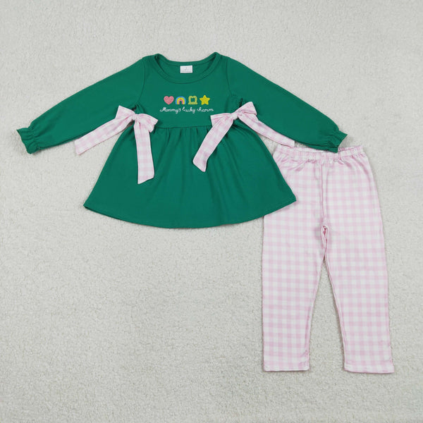 GLP3066 RTS  toddler girl clothes green lucky Patrick's Day clothing embroidery outfit