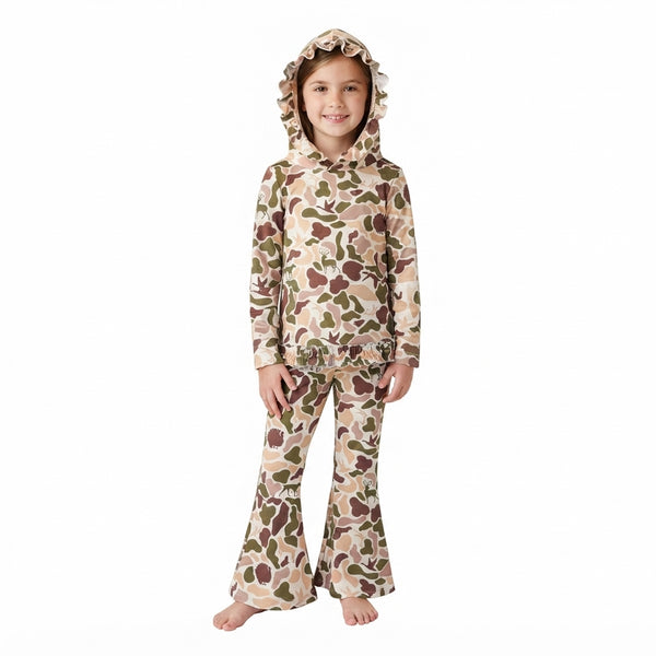 RTS GLP3079 baby girl clothes camo print hooded top flare pant outfit