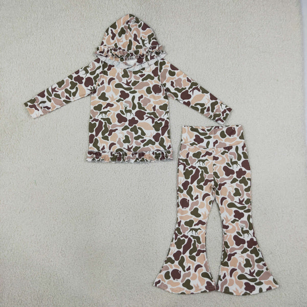 RTS GLP3079 baby girl clothes camo print hooded top flare pant outfit