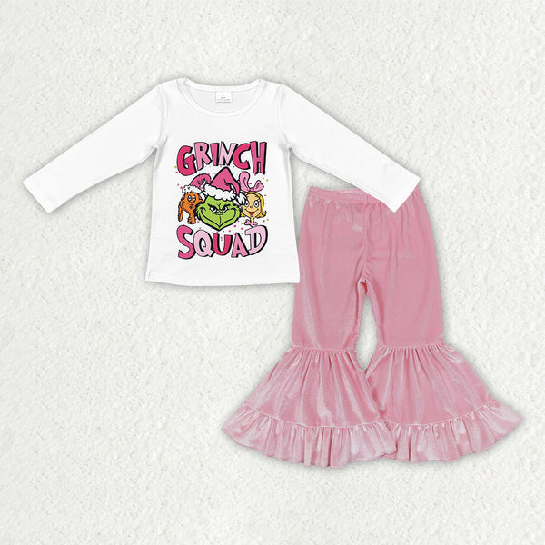 GLP3184 RTS Girl Christmas outfit cartoon girl christmas bell bottom set