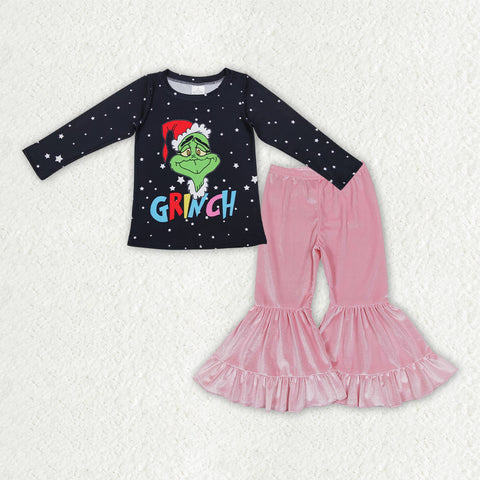 GLP3185 RTS Girl Christmas outfit cartoon girl christmas bell bottom set