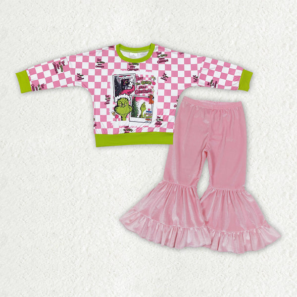 GLP3187 RTS Girl Christmas outfit cartoon girl christmas bell bottom set
