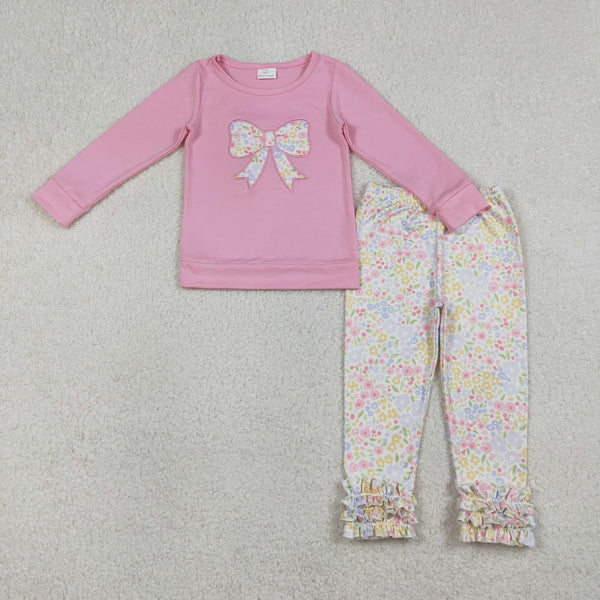 GLP3242 RTS toddler girl clothes bows print embroidery girl winter set