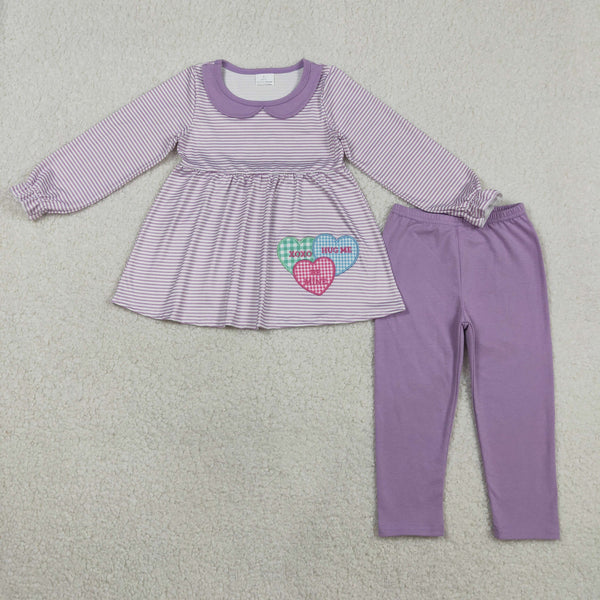 GLP3262 RTS toddler girl clothes love print girl Valentine winter embroidery set