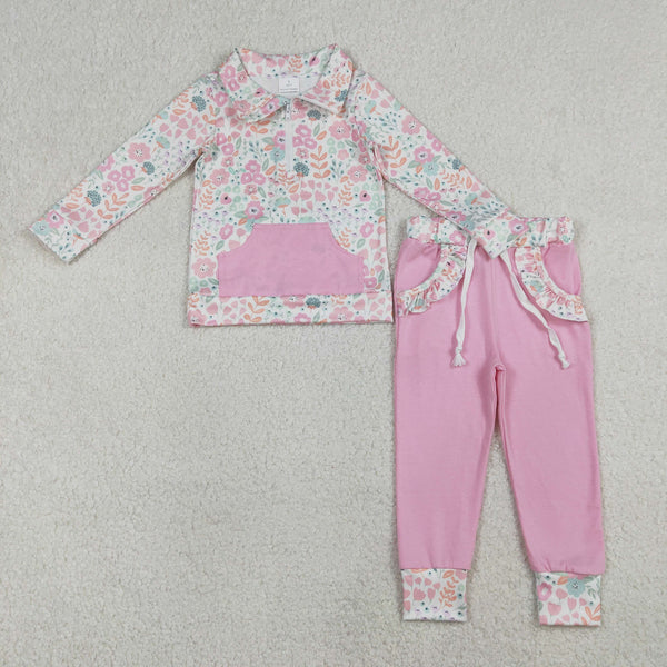 RTS GLP3279 toddler girl clothes pink floral print girl winter set
