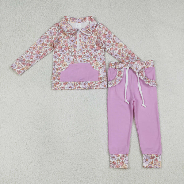 RTS GLP3281 toddler girl clothes purple floral print girl winter set