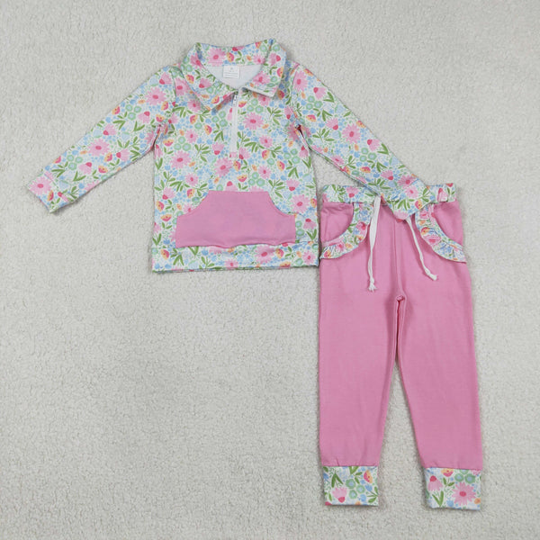 RTS GLP3282  toddler girl clothes pink floral print girl winter outfit