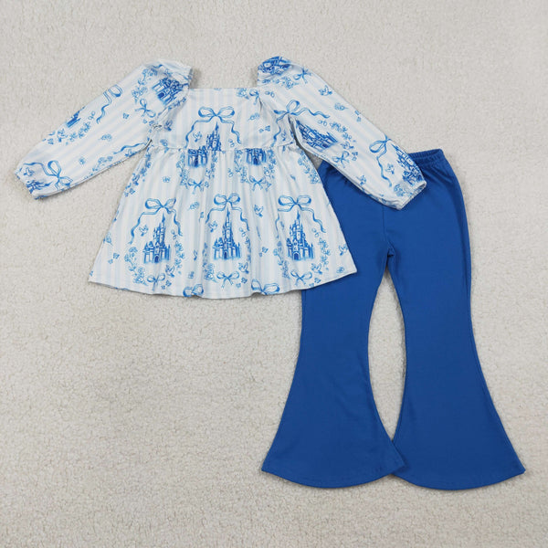 GLP3283 RTS toddler girl clothes castle print girl winter set tunic clothing set
