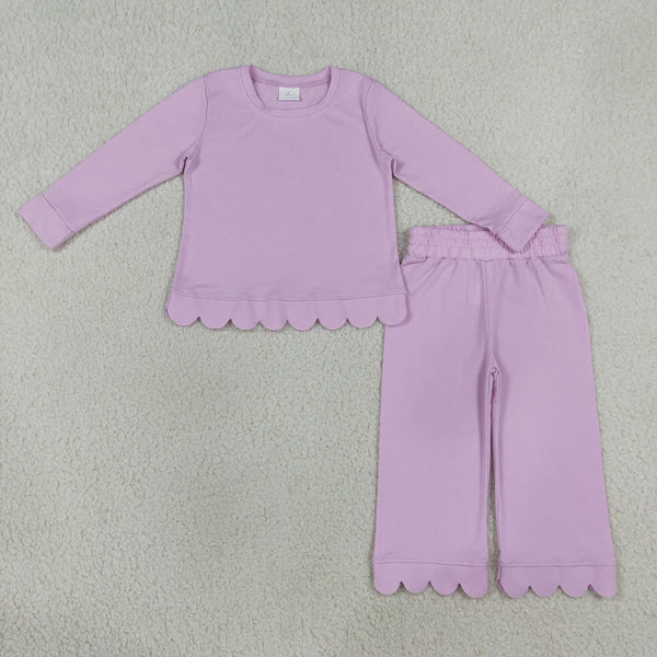 RTS GLP3289 kids girl clothes cotton purple girl winter outfit pants set scalloped outfit