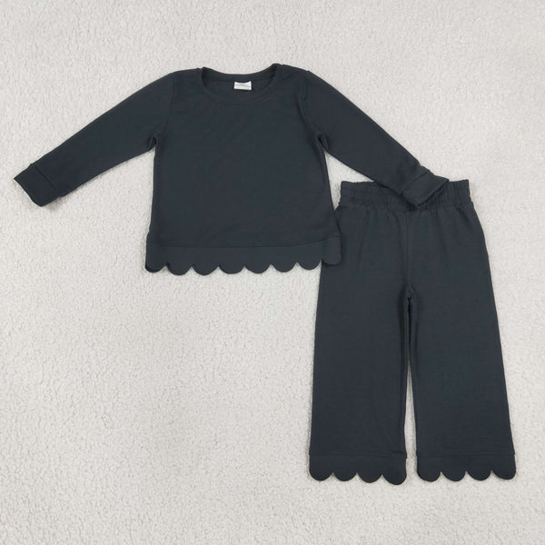 RTS GLP3290 kids girl clothes cotton black girl winter outfit pants set scalloped outfit