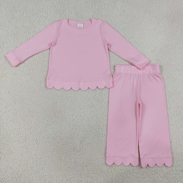 RTS GLP3291 kids girl clothes cotton pink girl winter outfit pants set scalloped outfit