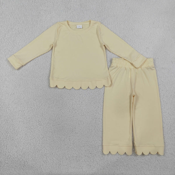 RTS GLP3293 kids girl clothes cotton yellow girl winter outfit pants set scalloped outfit