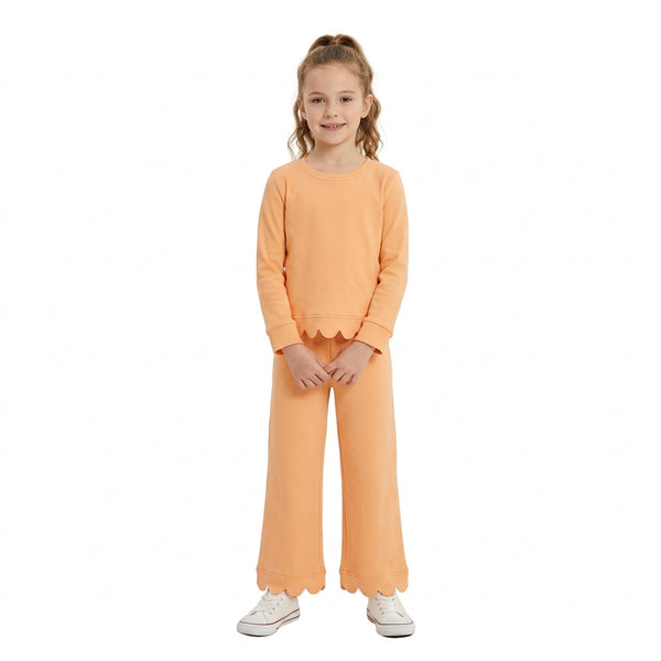 RTS GLP3295 toddler girl clothes cotton green solid long sleeve scallop outfit winter pants set