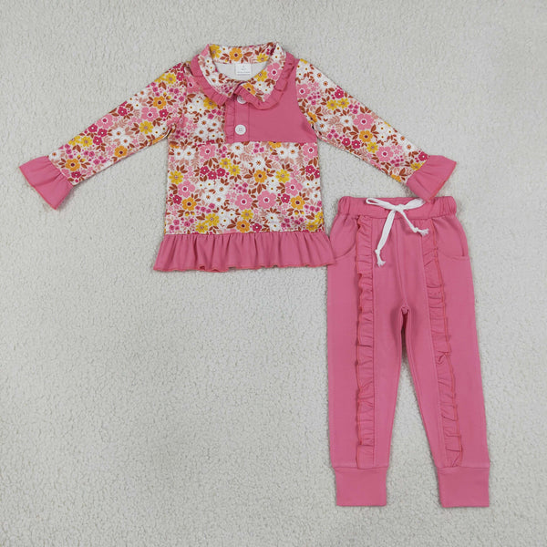 RTS GLP3315 baby girl clothes flower  toddler girl winter outfit hoodies pants set