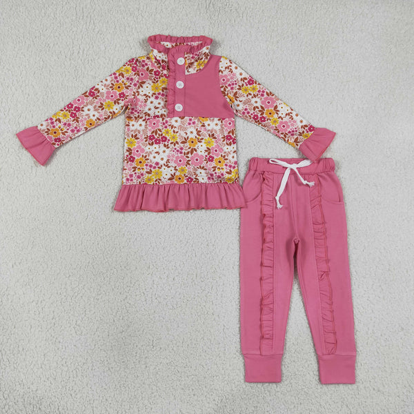 RTS GLP3315 baby girl clothes flower  toddler girl winter outfit hoodies pants set
