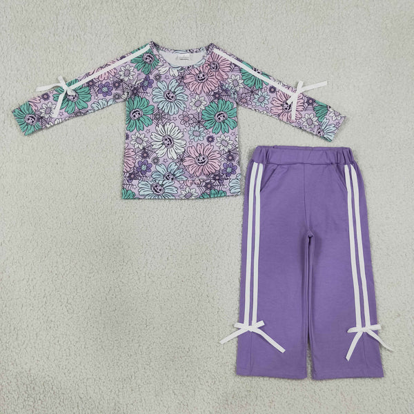 RTS GLP3353 kids girl clothes purple floral winter pants set winter outfit clothing set