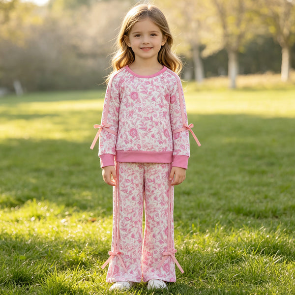 RTS GLP3353 baby girl clothes floral print toddler girl fall winter outfit clothing set