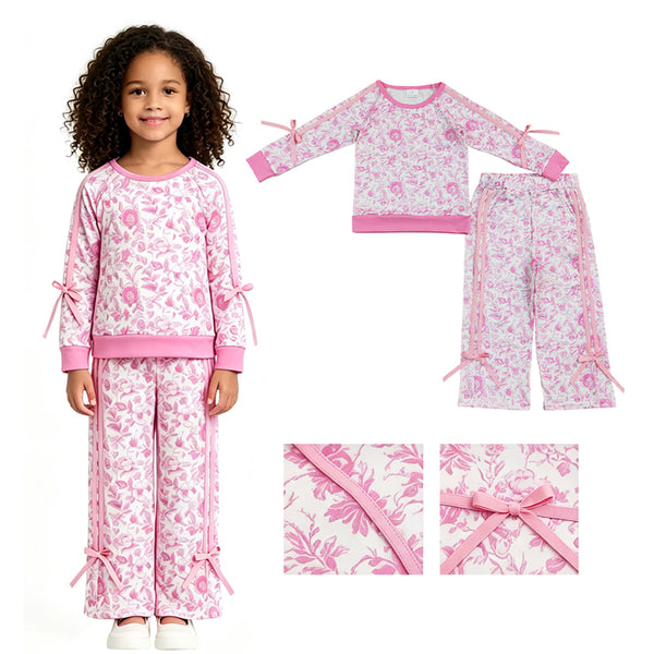 RTS GLP3353 baby girl clothes floral print toddler girl fall winter outfit clothing set
