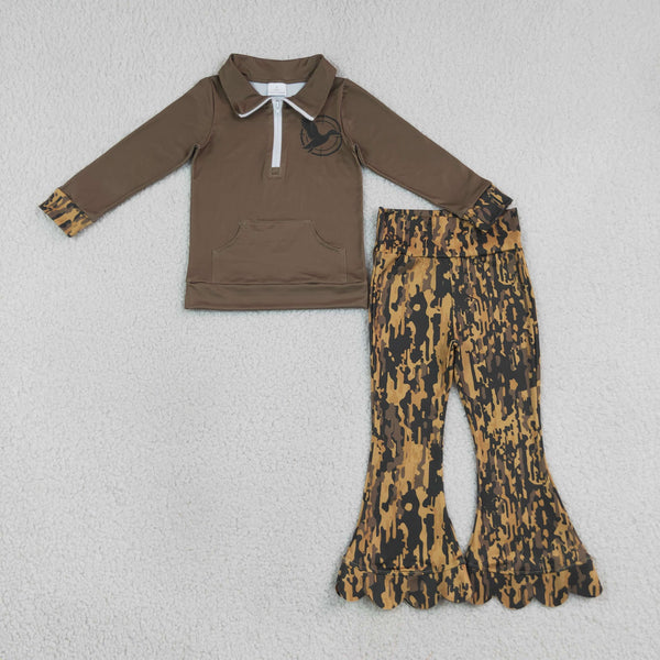 RTS GLP3373 kids girl clothes brown mallards  girl  winter outfit pants set
