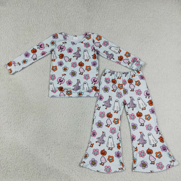 RTS GLP3401 girl clothes pumpkin toddler girl halloween fall outfit bell bottom set