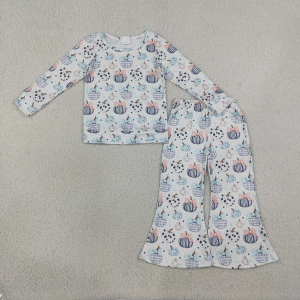 RTS GLP3403 kids girl clothes bow pumpkin halloween girl fall clothes set
