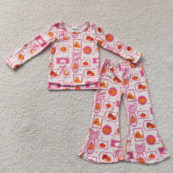 RTS GLP3405 girl clothes pumpkin toddler girl halloween fall outfit bell bottom set