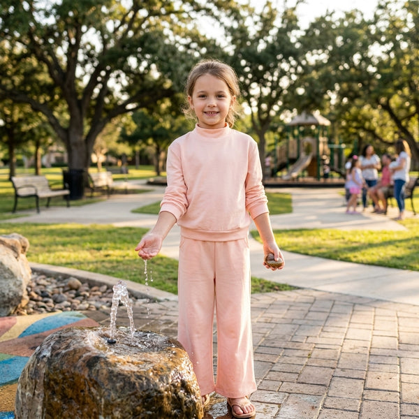 RTS GLP3410 baby girl clothes solid print long sleeve top wide leg pant outfit