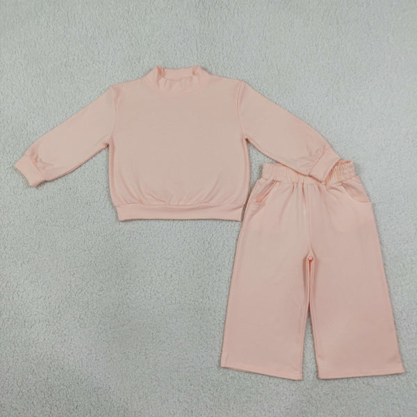 RTS GLP3410 baby girl clothes solid print long sleeve top wide leg pant outfit