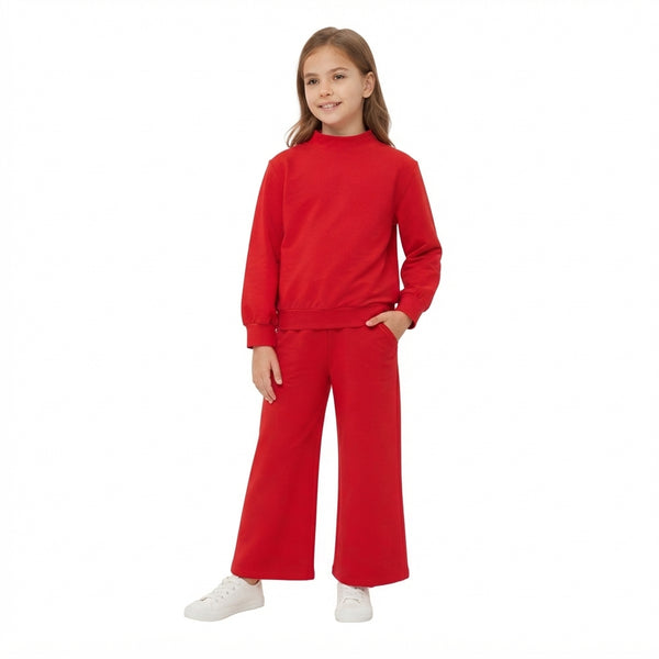 RTS GLP3412 baby girl clothes solid print long sleeve top wide leg pant set